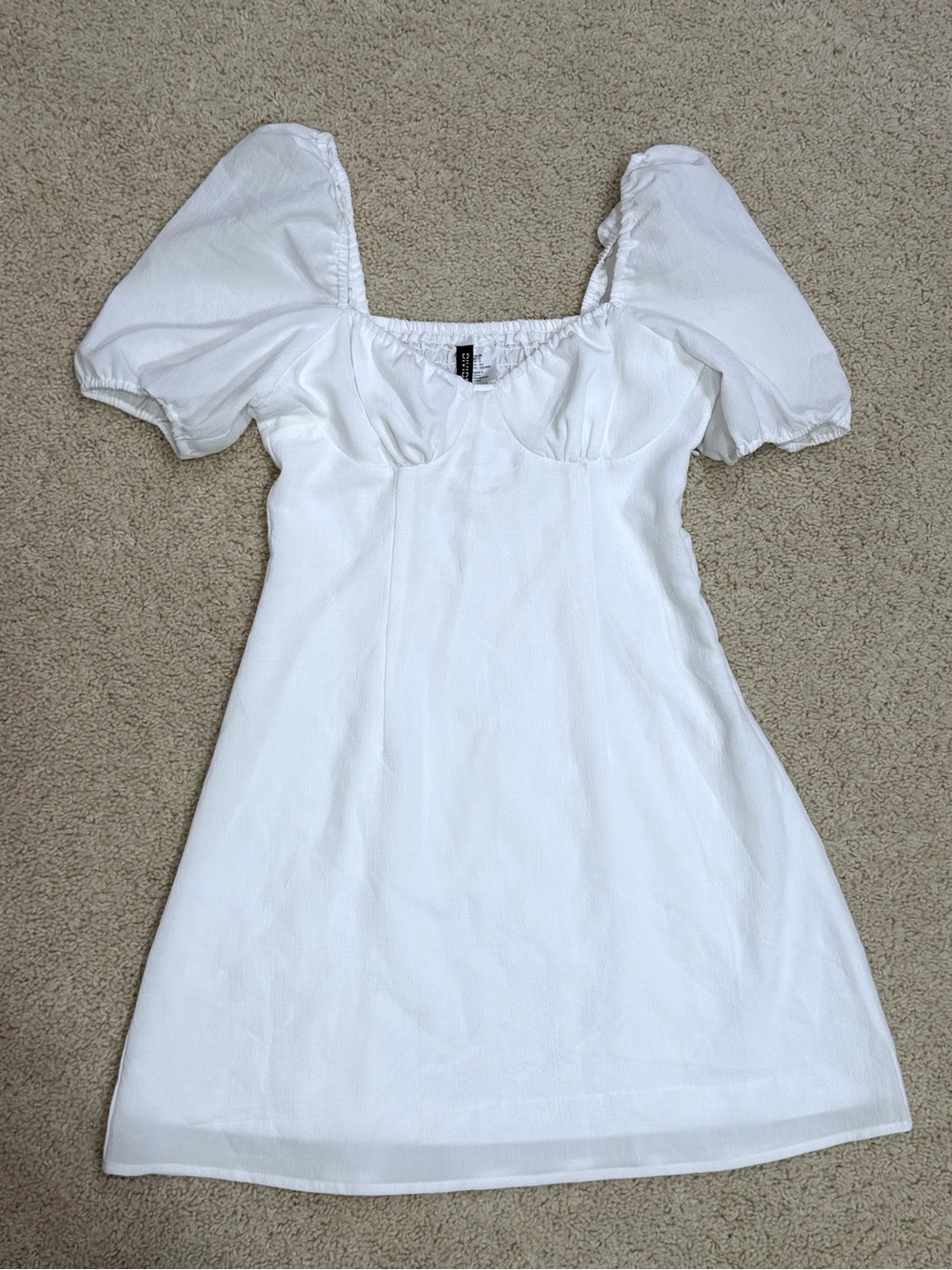 White H&M Cottage Core Coquette Puff Sleeve Sweetheart Babydoll Mini Dress Small
